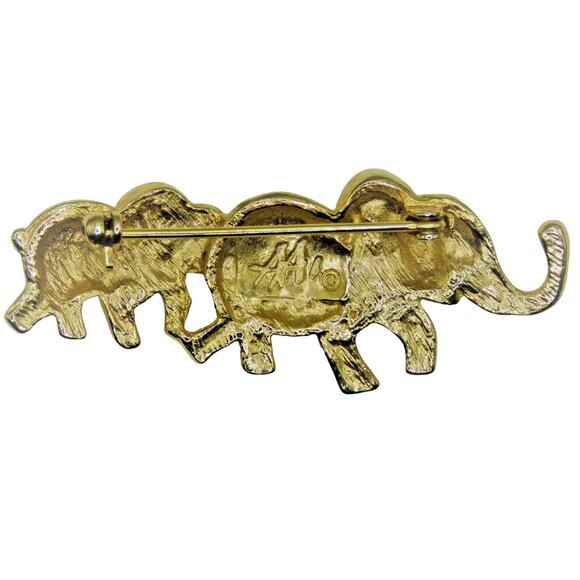 Vintage Brooch Elephant Caravan Mommy and Baby Pin Gold Tone Rhinestone AAI - Picture 5 of 7